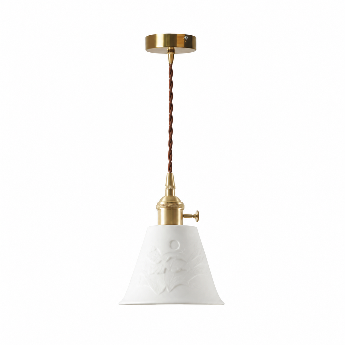 Pendente de Cerâmica Vintage Branco cônico delicado — 14 cm em fundo branco