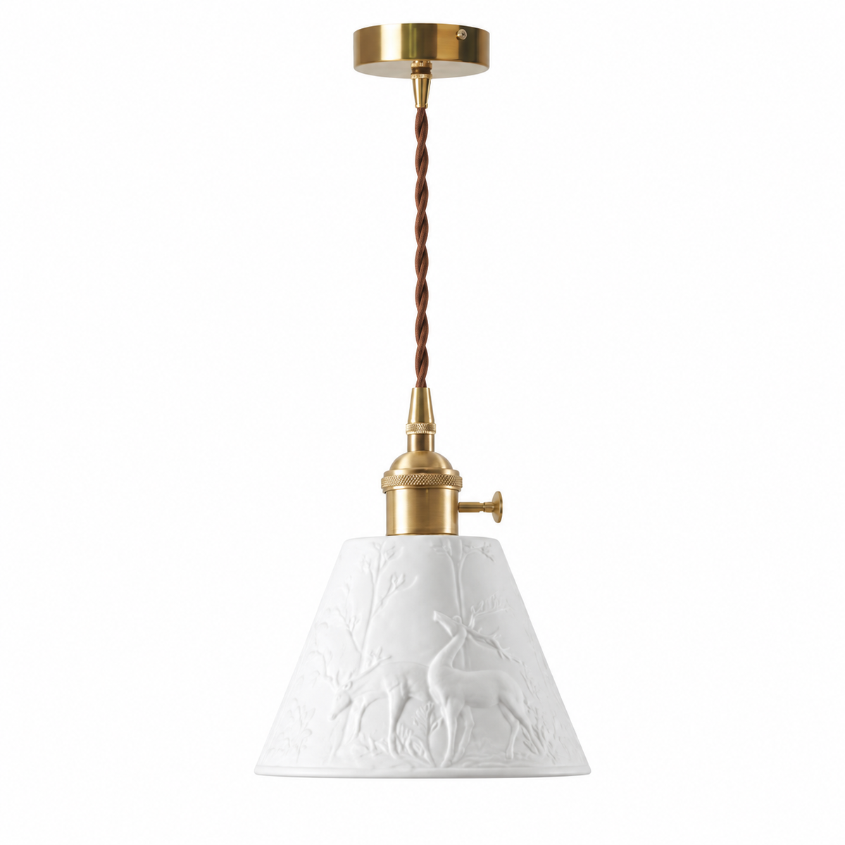 Pendente de Cerâmica Vintage Branco cônico folhas — 14 cm em fundo branco
